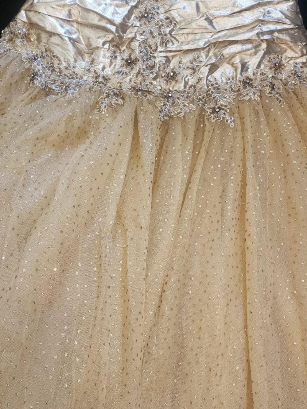 Strapless Gold Lace Appliqué Wedding Dress - Picture 3 of 7